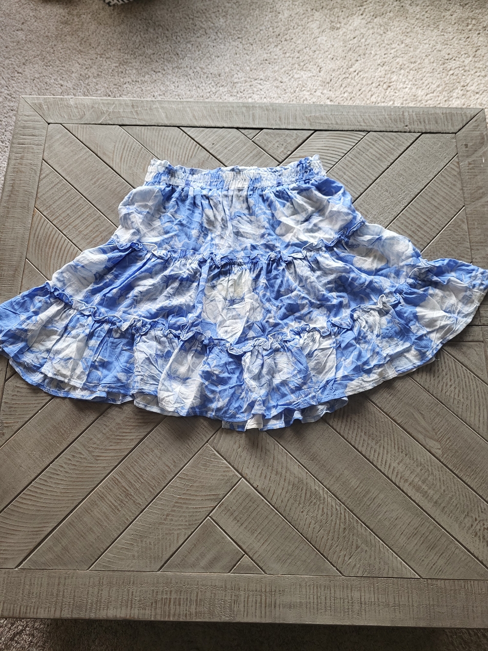 Cynthia Rowley Blue and White Tiered Ruffle Skirt